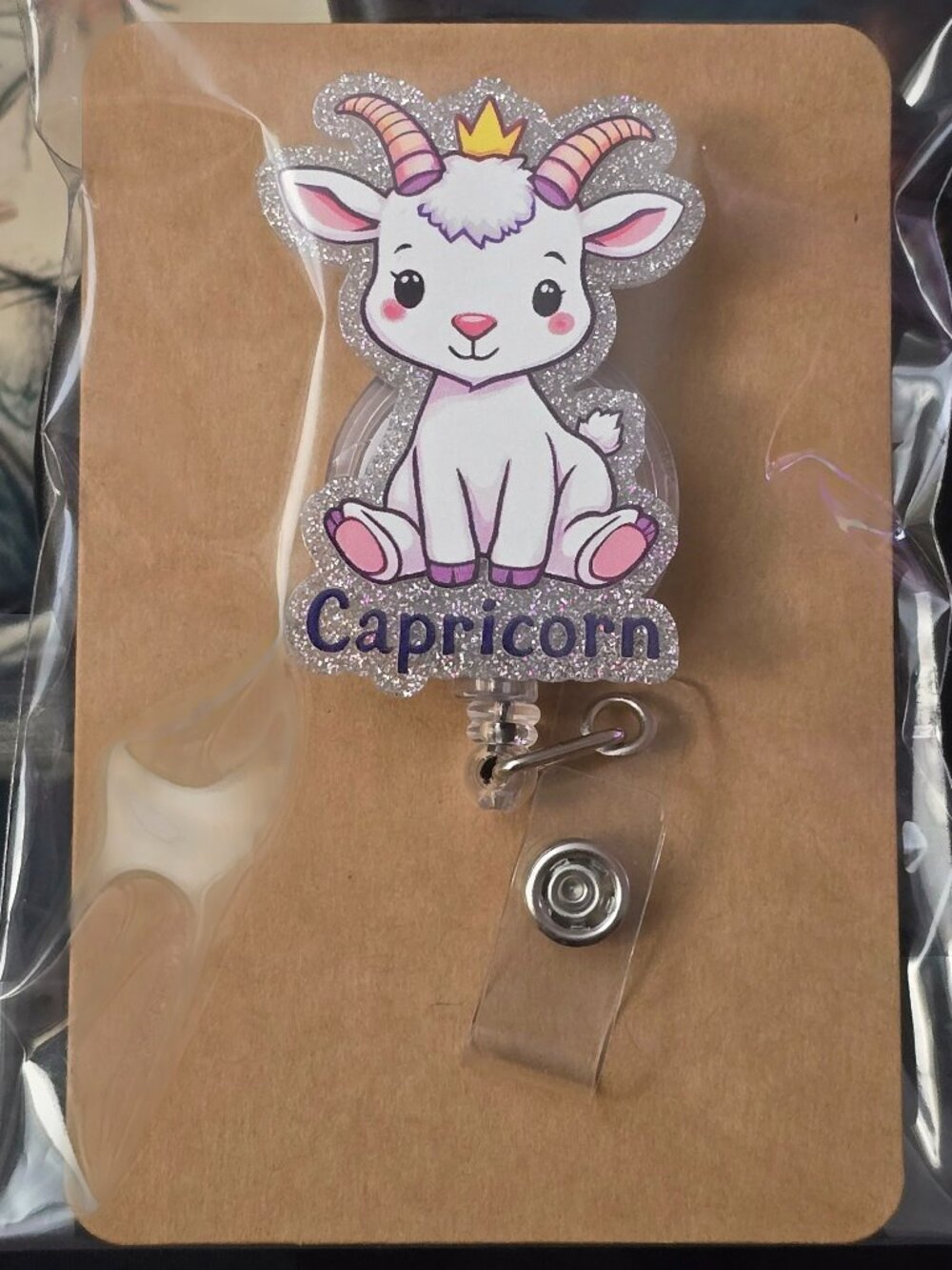 Capricorn Zodiac Novelty Acrylic Badge Reel ID Holder